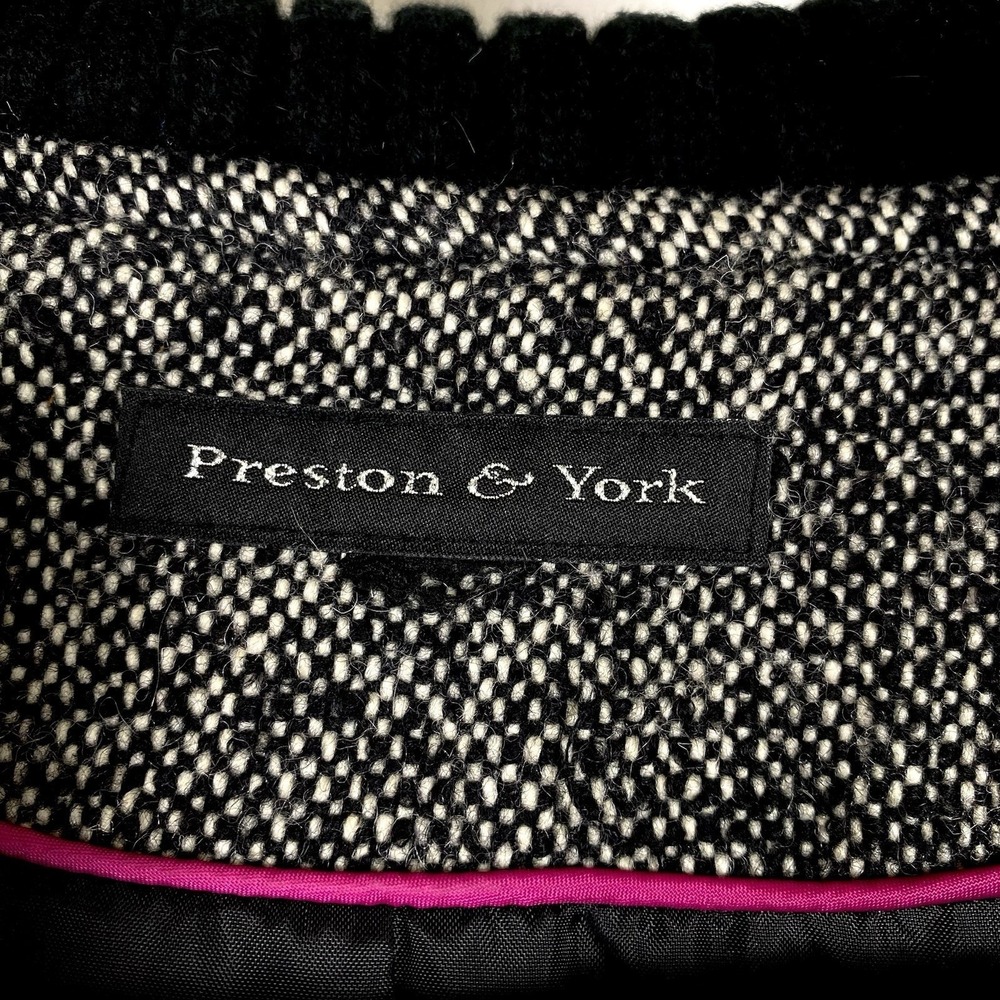 Preston York Sz 14 Large Black Long Pea Coat Double Breasted Office Classic Chic - Picture 3 of 7